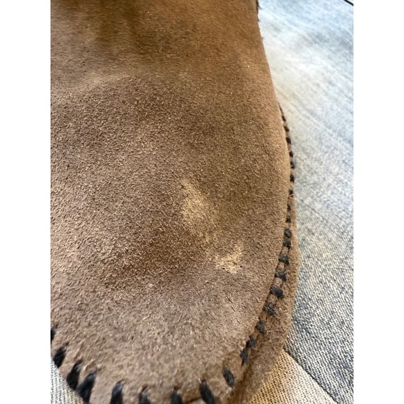Minnetonka Moccasin Boots Gray Brown Suede Fringe Zipper Womens Ankle Boot READ - Picture 11 of 13